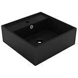 vidaXL Luxus Waschbecken Überlauf Waschtisch Aufsatzwaschbecken Waschplatz Handwaschbecken Aufsatzwaschtisch Quadratisch Matt Schwarz 41x41cm Keramik