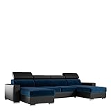 MKS Meble Ecksofa Wohnzimmer - Wohnlandschaft - U-Form Couch mit Schlaffunktion - Bettsofa - Wohnzimmer U Couch - Polstersofa mit Bettkasten - Fox U Marineblau Schwarz