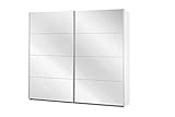 Rauch Möbel Caracas Schrank Schwebetürenschrank Weiß mit Spiegelfront 2-türig inkl. Zubehörpaket Premium 6 Einlegeböden, 2 Kleiderstangen, 1 Hakenleiste, Türdämpfer-Set, BxHxT 226x210x62 cm