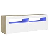 vidaXL TV Schrank mit LED-Leuchten Lowboard Fernsehschrank Fernsehtisch Sideboard HiFi-Schrank TV Möbel Tisch Board Weiß Sonoma-Eiche 120x35x40cm