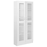 vidaXL Vitrinenschrank Bücherschrank Aktenschrank Büroschrank Vitrine Schrank Bücherregal Standvitrine Hochglanz-Weiß 82,5x30,5x185,5cm Holzwerkstoff