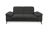 CAVADORE 2er-Sofa Carmen in Cord-Stoff / 2-Sitzer-Couch mit Kopfteilverstellung und schwarzen Metallfüßen / 191 x 84 x 123 / Fein-Cord, Dunkelgrau