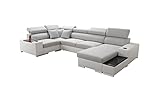 Ecksofa mit Schlaffunktion Wohnlandschaft U-Form Passe XXL Sofa mit Bettkasten Abstellfläche Verstellbare Kopfstützen Gewebe Kunstleder Seite Rechts Links Grau Schwarz Braun 26