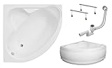 BADLAND Eckbadewanne Badewanne Standard Größe: 120-150 x 120-150 cm mit Acrylschürze, Füßen und Ablaufgarnitur GRATIS ! (130x130)