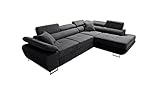 Robin Saturn Premium Ecksofa Schlaffunktion Bettkasten Verstellbare Kopfstützen Kissen Sofa L-Form Schlafsofa Freistehende Eckcouch Schlafcouch Wohnzimmermöbel Wohnlandschaft Rechts Schwarz