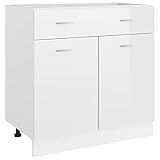 BULANED Schubunterschrank, Küchenunterschrank, Küchenschränke, Küchenmöbel, Unterschrank, Kitchen Furniture, Hochglanz-Weiß 80x46x81,5 cm Spanplatte