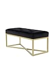 Qiyano Sitzbank Samt Gesteppte Polsterbank Bettbank für Schlafzimmer Wohnzimmer Flur Ankleidezimmer im Barock-Stil mit goldenen Metallfüßen, Farbe: Schwarz
