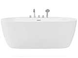 Acryl Badewanne oval freistehend weiß mit Armatur Überlauf 170 x 80 cm Rotso