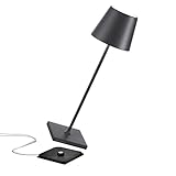 [Amazon Exclusive] Zafferano Poldina Pro Kabellose LED-Tischlampe Wiederaufladbar Touch-Dimmer - IP65 Innen/Außeneinsatz, Aluminium H38cm mit Mehrfach-USB-Ladegerät (EU/UK/US), Dunkelgrau