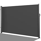 Seitenmarkise 160 x 300 cm (H x L), 100% Aluminium Polyester 280 g/㎡ Seitenwandmarkise ausziehbar, Sichtschutz, Seitenrollo Rahmen aus Polyester, Sonnenschutz Wasserdicht, PU Beschichtung, für Balkon