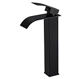 Ketaliria Waschtischarmatur Wasserfall, Hochdruck Mischbatterie Einhebelmischer Waschbecken Wasserhahn Bad Waschbeckenarmatur Badarmatur, hoher Auslauf für Aufsatzwaschbecken, Schwarz Matt