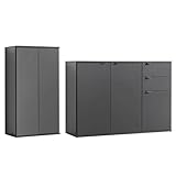 mokebo® Mehrzweckschrank Set 2-teilig 'Die Allzweckwaffe', Schrank-Set mit Midischrank & Kommode in Anthrazit BZW. Grau, Schwarz, auch als Moderne Wohnwand