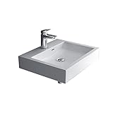 Alpenberger Mineralguss Handwaschbecken Eckig | Waschbecken 50cm Breit mit Überlauf | Hänge & Aufsatzwaschbecken mit Hahnloch für Armatur | Eckiger Waschtisch Weiß für Badezimmer & Gästeklo