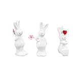 JTBDWOSK 3 Stücke Porzellan Hase Weiß Kaninchen Figur Keramik Hase Weiss Hase Figuren Tierfigur Bunny Dekofigur Dekohase Tischdeko für Jahr des Kaninchens Deko Tischdeko,Weiß