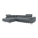 MEBLINI Schlafcouch mit Bettkasten - Ecksofa mit Schlaffunktion - Sofa mit Relaxfunktion und Kopfstützen - Couch L-Form - Eckcouch - Wohnlandschaft - Carl - 272x202x63cm Links - Grau Samt