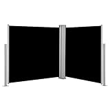 Seitenmarkise doppel ausziehbar | Markise 100-220x600cm HxB | Eckmarkise Blickdicht Sichtschutz & Windschutz für Garten Balkon & Terrasse, Seitenrollo mit Wandhalterung (180x600cm (HxB), Schwarz)