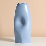 Keramikvasen für Heimdekoration, blaue Blumenvase für Pampasgras, Bauernhausvase, Couchtischdekoration, BohoDekoration, minimalistische Vase für Blumen, Vasen für Wohnzimmerdekorationen, beige