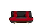 MOEBLO Sofa mit Schlaffunktion und Bettkasten, Couch für Wohnzimmer, Schlafsofa Federkern Sofagarnitur Polstersofa Wohnlandschaft mit Bettfunktion - Feba (Schwarz + Rot (Alova 04+ Alowa 46))