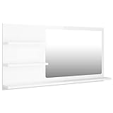 vidaXL Badspiegel mit 3 Ablagen Spiegelregal Wandspiegel Badezimmerspiegel Bad Spiegel Badezimmer Badmöbel Hochglanz-Weiß 90x10,5x45cm Holzwerkstoff