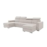 MEBLINI Schlafcouch mit Bettkasten - Ecksofa mit Schlaffunktion - Sofa mit Relaxfunktion und Kopfstützen - Couch U-Form - Eckcouch - Wohnlandschaft - Voss - 306x168x79cm - Beige Samt