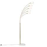 Qazqa - Design Stehleuchte I Stehlampe I Standleuchte I Lampe I Leuchte Messing mit Opalglas 5-flammig - Sixties Marmo I Wohnzimmer I Schlafzimmer - Stahl Länglich - LED geeignet E14