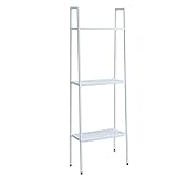 Lagerregal mit 3 Ebenen, mit Stahlgitter-Boden,Bücherregal im Industriestil,schmales Leiterregal für Wohnzimmer, Arbeitszimmer, Balkon,Küche,schwarz 36/61cm ( Color : White , Size : 36x35x106cm/14x14x