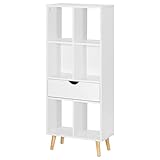 EUGAD Bücherregal Bücherschrank Raumteiler Aktenregal Aufbewahrungsregal Standregal mit Schublade mit Fußbeinen aus MDF, 6 Fächer, Weiß, 50x121x24cm 0012SHG
