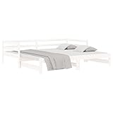 vidaXL Tagesbett Ausziehbar Sofa Gästebett Sofabett Bett Bettsofa Holzbett Schlafsofa Ausziehbett Bettgestell Weiß 2X(80x200) cm Massivholz Kiefer