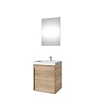 Planetmöbel Waschtischunterschrank mit Spiegel 50cm Badmöbel Set für Badezimmer Gäste WC (Sonoma Eiche)
