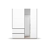 Rauch Möbel Sevilla Schrank Kleiderschrank Schwebetürenschrank, Weiß, Griffleisten graumetallic, 2-türig mit Spiegel, inkl. 2 Kleiderstangen, 2 Einlegeböden BxHxT 175x210x59 cm