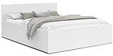 Schlafzimmer Bett mit Bettzeug Aufbewahrung – Möbelplatte – Hochgezogener Lattenrost – PANAMA – 120/140/160/180 x 200 – (Weiß, 160 x 200)