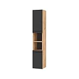 Planetmöbel Badmöbel Hochschrank Badezimmer Schrank schmal, Hochschrank LUX 30 cm, in den Farben Gold Eiche/Anthrazit