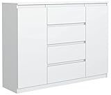 meble masztalerz Kommode Weiss mit 4 Schubladen und 2 Türen 120 cm, Sideboard Wohnzimmer, Schlafzimmer H: 101,5 cm, B: 120,4 cm, T: 39 cm, Kommode mit Schubladen, Schubladenschrank
