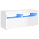 vidaXL TV Schrank mit LED-Leuchten Lowboard Fernsehschrank Fernsehtisch Sideboard HiFi-Schrank TV Möbel Tisch Board Hochglanz-Weiß 90x35x40cm