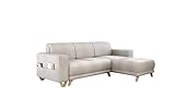 ROVERTI Laura Ecksofa mit Schlaffunktion und Bettkasten Beige, 245 x 87 x 174 cm - Skandi-Stil, Schlafsofa - Couch - Wohnlandschaft