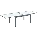 Outsunny Gartentisch Esstisch Balkontisch mit gehärteter Glasplatte Outdoor Aluminium Ausziehbarer Tisch Hinterhof Gartenmöbel Rechteck Bistrotisch Grau Weiß