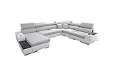 all4all Wohnlandschaft U-Form Ecksofa mit Schlaffunktion und Bettkasten Piano verstellbare Kopfstützen Big Sofa XXL Grau Schwarz Lila Blau Links Rechts 26 (Links, LUXO 6601 + EKJ 1)