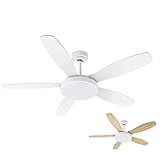 Noaton Deckenventilator mit Beleuchtung Maia, Weiß/Ahorn, Durchmesser 132 cm, DC motor 41W, LED 24W, 3 Farbtemperaturen, Fernbedienung, Luftdurchsatz bis zu 198 m3/min, Verlängerungsstange 15/25 cm