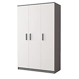 Polini Home Dreitüriger Kleiderschrank Colour 120 x 193 x 50 cm in Weiß-Grau mit grauen Griffen