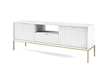 Bettso-TV-Schrank, niedrige Kommode TV-Schrank TV-Regal für Wohnzimmer 2 Türen 1 Schublade auf goldenem Rahmen (B154cm T35cm H59cm) - Nova RTV-154 (Weiß)