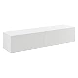 [en.casa] Hängeboard Evaton Weiß Matt Hängeschrank 140x33x30cm Wohnwand mit 2 Ablagefächern TV Lowboard Hängekonsole Hängend