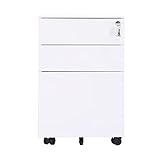 FIONEL Aktenschrank Rollcontainer Metall-Aktenschrank mit DREI Schubladen, Seitenzug, weiße Kommode aus Eisen, for Home-Office-Möbel, 30 x 45 x 60 cm Büroschrank