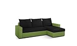 ALTDECOR Ecksofa rechts mit Schlaffunktion und Bettkasten mit Gasdruckfeder, Polstercouch in L-Form rechts angeordnet, rückenecht gepolstert, ideal als Gästebett - 237x150x90 cm Schwarz/Grün