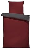 one-home 4 teilig Wendebettwäsche 135x200 cm Bordeaux anthrazit Uni Doubleface Mikrofaser