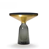 Beistelltisch Runder Beistelltisch, Kleiner Nachttisch, Couchtisch, Beistelltisch for Wohnzimmer, Schlafzimmer, kleine Räume, moderner Heimdekor-Nachttisch mit Glassockel Wohnzimmertisch (Color : Gri