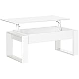 HOMCOM Couchtisch höhenverstellbar Beistelltisch mit verstecktem Stauraum Kaffeetisch Hubtisch Spanplatte Weiß 105 x 79,5 x 59 cm