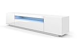 BIM LOWBOARD TV-Möbel 200 cm Solo, Lowboard mit LED, TV-Schrank, TV-Sideboard, Sideboard RTV, HiFi-Tisch, LED-Beleuchtung Weiß Schwarz Grau Graphit Hochglanz (Weiß)