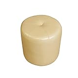 REMYS Fußhocker, Fußhocker, Rindsleder, runder Fußhocker, Schuhwechselhocker, Hocker, Fußhocker, Ottomane für das Schlafzimmer, Ottomane für das Wohnzimmer, Beige-Gelb-32 x 32 cm