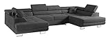 MKS Meble Ecksofa Wohnzimmer - Wohnlandschaft - U-Form Couch mit Schlaffunktion - Bettsofa - Wohnzimmer U Couch - Polstersofa mit Bettkasten - Gustaw U Dunkelgrau Paros