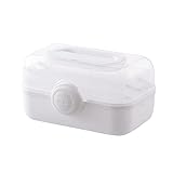 PerGar Kunststoff-Medizinbox, Erste-Hilfe-Box, Kunststoff-Medizinschrank, Aufbewahrungsbox mit Fächern, 3-stufiger Notfall-Erste-Hilfe-Set-Organizer, Transparenter Verschließbarer Deckel,(Weiss)